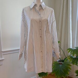 Zara women’s Striped Button-Up Shirt-dress size L